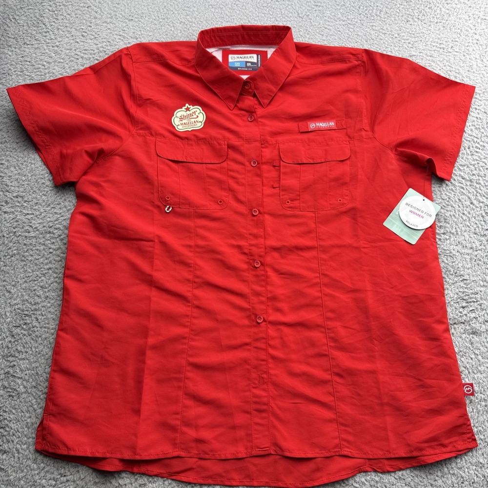 Magellan Outdoors Shiner Bock Womens XXL 2XL Fishing Shirt Red Laguna Madre NEW